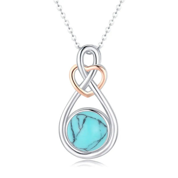 LOVCIA 925 Sterling Silver Infinity Love Heart Necklace with Turquoise Pendant Jewelry