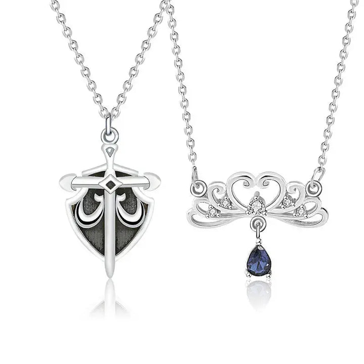 Gift Princess and Her Knight CZ 925 Sterling Silver Promise Necklace LOVCIA