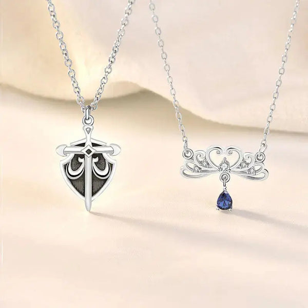 Gift Princess and Her Knight CZ 925 Sterling Silver Promise Necklace LOVCIA