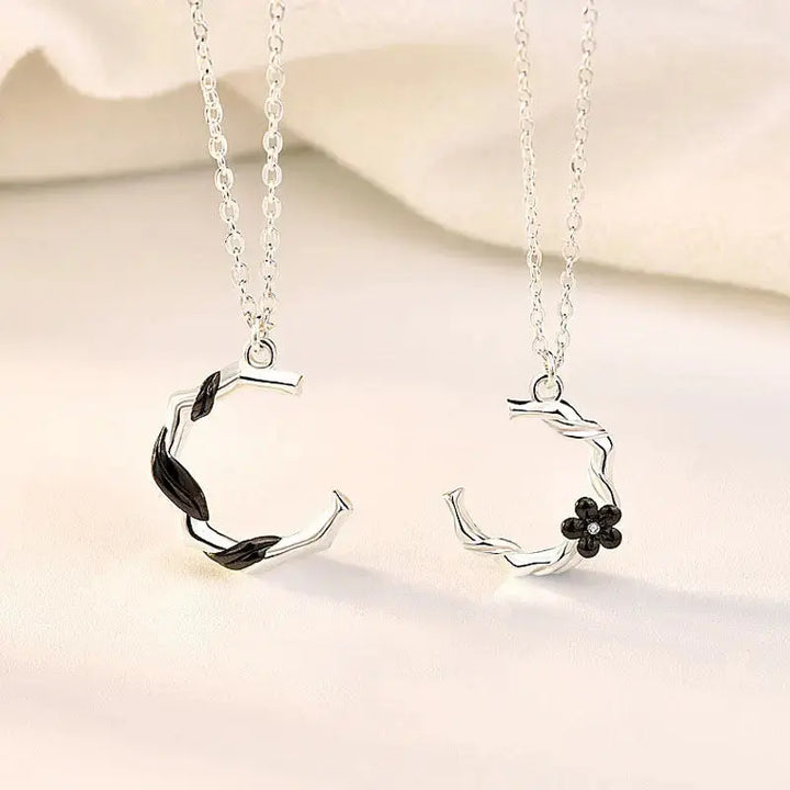 Holiday Childhood Sweethearts C Shape Plum Blossom Flower 925 Sterling Silver Necklace LOVCIA