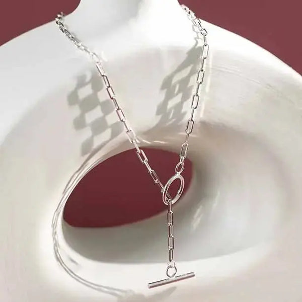 Simple TO Shape Chian 925 Sterling Silver Choker Necklace LOVCIA