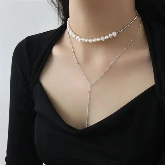 Elegant Irregular Natural Pearls 925 Sterling Silver Choker Necklace LOVCIA