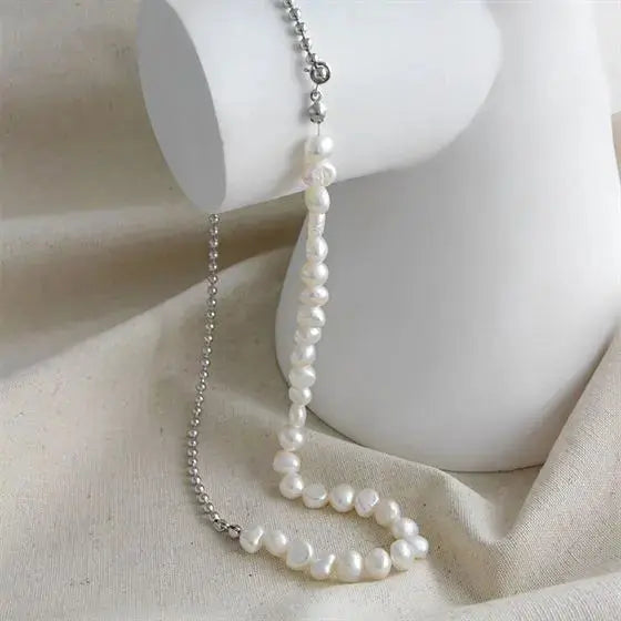 Elegant Irregular Natural Pearls 925 Sterling Silver Choker Necklace LOVCIA