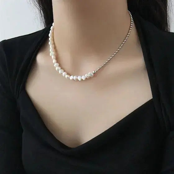 Elegant Irregular Natural Pearls 925 Sterling Silver Choker Necklace LOVCIA