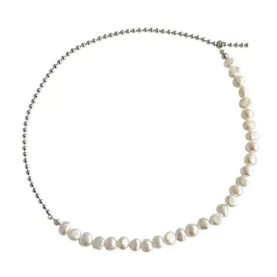 Elegant Irregular Natural Pearls 925 Sterling Silver Choker Necklace LOVCIA