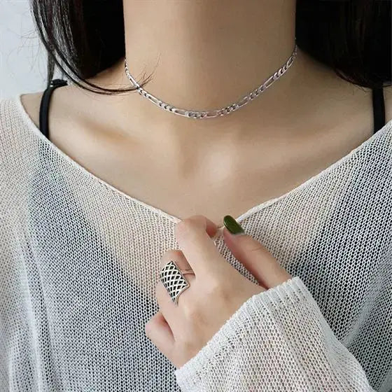 Hollow Chain Choker 925 Sterling Silver Necklace LOVCIA