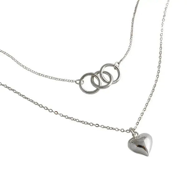 Anniversary Double Circles Heart Love 925 Sterling Silver Necklace LOVCIA