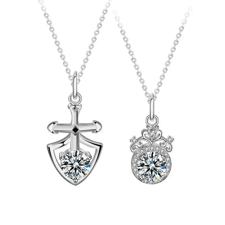 LOVCIA Promise Moissanite CZ Shield Crown 925 Sterling Silver Necklace