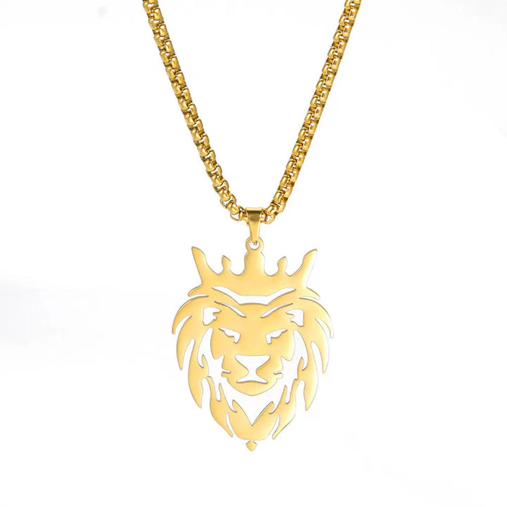 LOVCIA Lion King Stainless Steel Gold Plated Box Chain Pendant - Men's Hip-hop Necklace LOVCIA