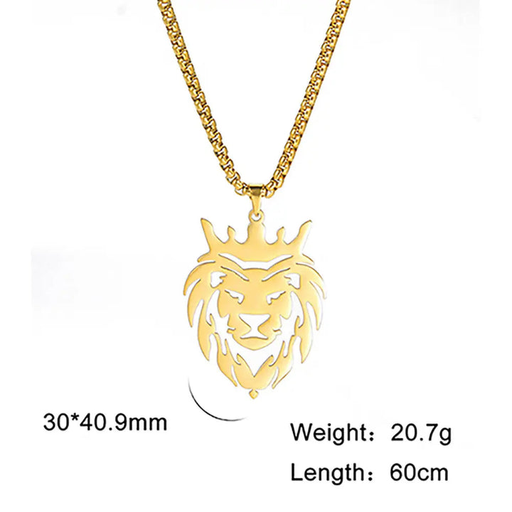 LOVCIA Lion King Stainless Steel Gold Plated Box Chain Pendant - Men's Hip-hop Necklace LOVCIA