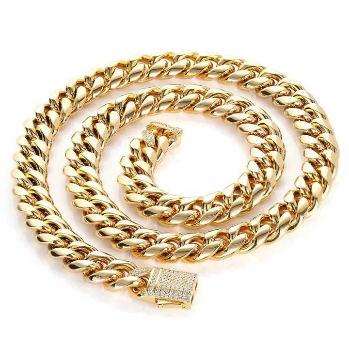 LOVCIA Stainless Steel Men's Hip Hop Cuban Link Chain Necklace, Men's Cuban Style Gold and Silver Plated Necklace - Trendy Necklace Jewelry for Men LOVCIA