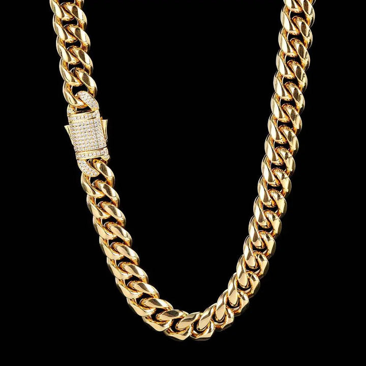 LOVCIA Stainless Steel Men's Hip Hop Cuban Link Chain Necklace, Men's Cuban Style Gold and Silver Plated Necklace - Trendy Necklace Jewelry for Men LOVCIA