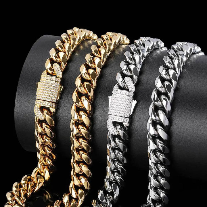 LOVCIA Stainless Steel Men's Hip Hop Cuban Link Chain Necklace, Men's Cuban Style Gold and Silver Plated Necklace - Trendy Necklace Jewelry for Men LOVCIA