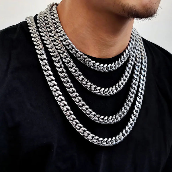 LOVCIA Stainless Steel Men's Hip Hop Cuban Link Chain Necklace, Men's Cuban Style Gold and Silver Plated Necklace - Trendy Necklace Jewelry for Men LOVCIA