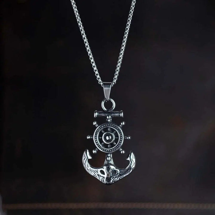 LOVCIA Nautical Anchor and Helm Titanium Steel Men's Necklace, Durable Men's Pendant Necklace with Adjustable Chain and High-Polish Finish LOVCIA