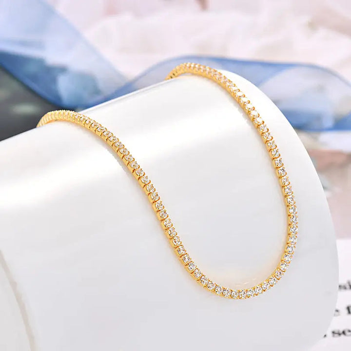 LOVCIA Elegant Gold and Silver Plated Tennis Necklace with Dazzling Zircon Crystals for Men and Women - Premium 925 Sterling Silver Necklace LOVCIA