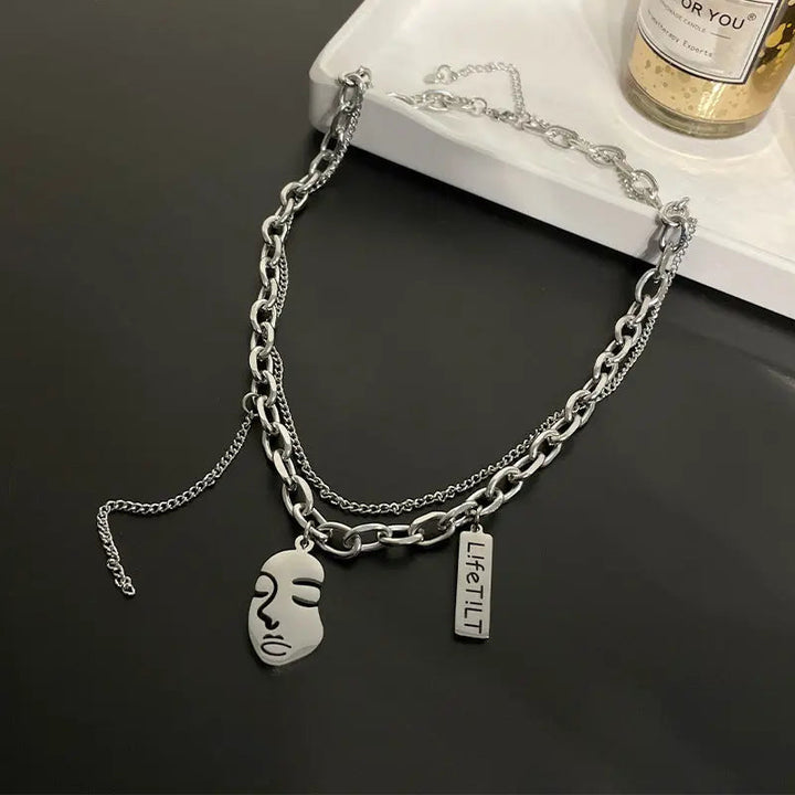 LOVCIA Hip Hop Style Personality Portrait Pendant Titanium Steel Necklace for Men and Women LOVCIA