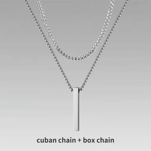 LOVCIA Titanium Steel Bar Men's Pendant Necklace - Gold Plated Layered Men's Chain Necklace for Modern Style LOVCIA