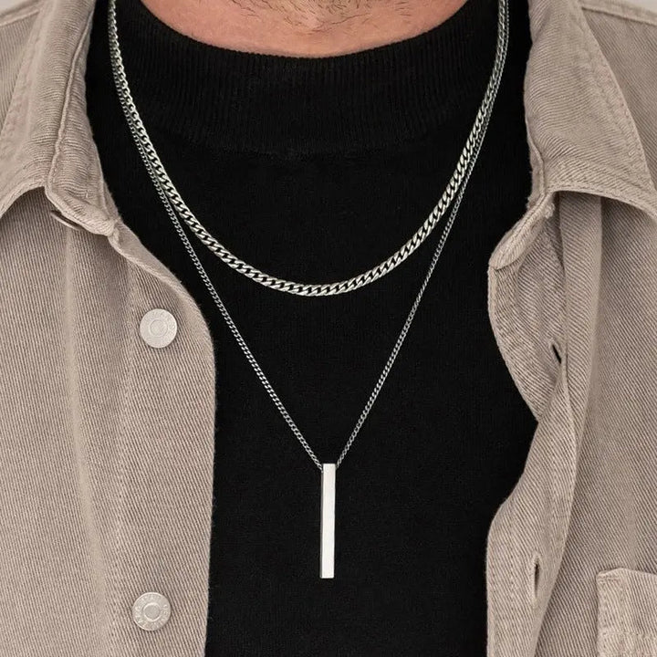 LOVCIA Titanium Steel Bar Men's Pendant Necklace - Gold Plated Layered Men's Chain Necklace for Modern Style LOVCIA