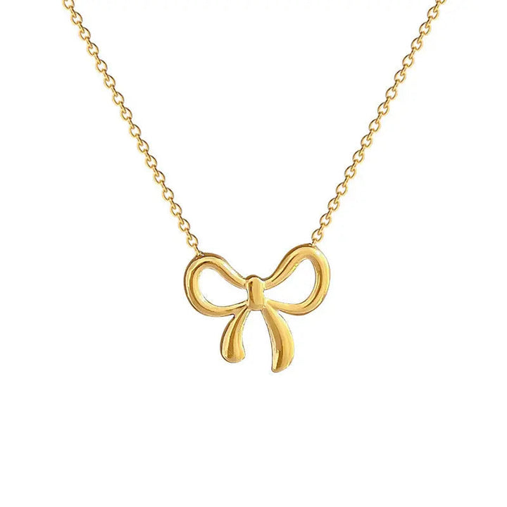 LOVCIA Gold Plated Stainless Steel Bow Knot Pendant Necklace for Women - Elegant and Minimalist Design LOVCIA