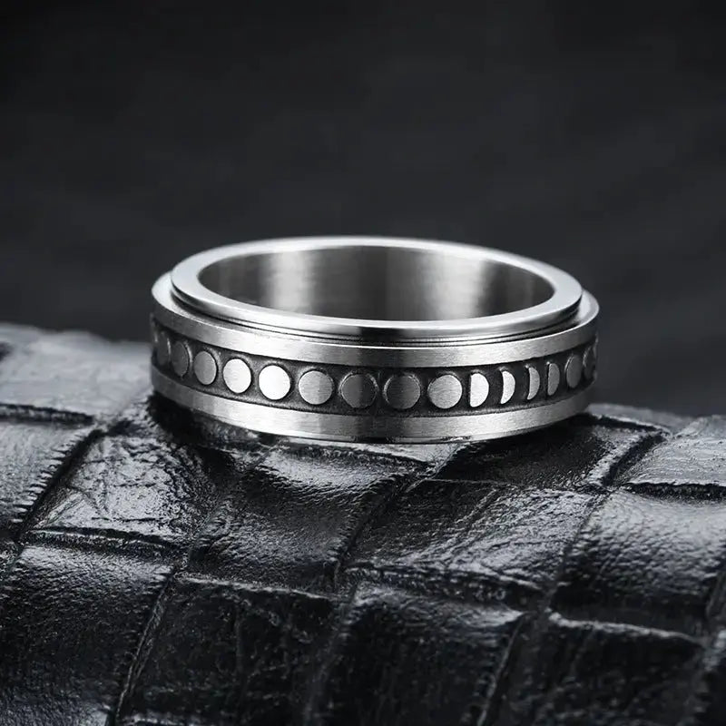LOVCIA Moon Stars Stainless Steel Rotatable Spinner Rings