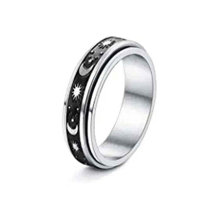 LOVCIA Moon Stars Stainless Steel Rotatable Spinner Rings