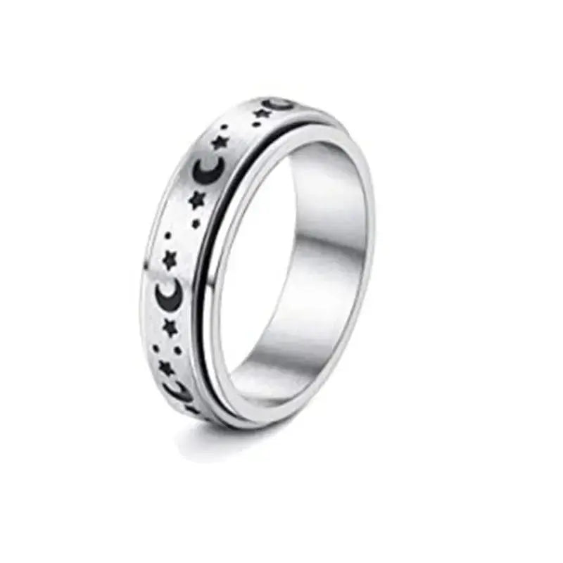 LOVCIA Moon Stars Stainless Steel Rotatable Spinner Rings