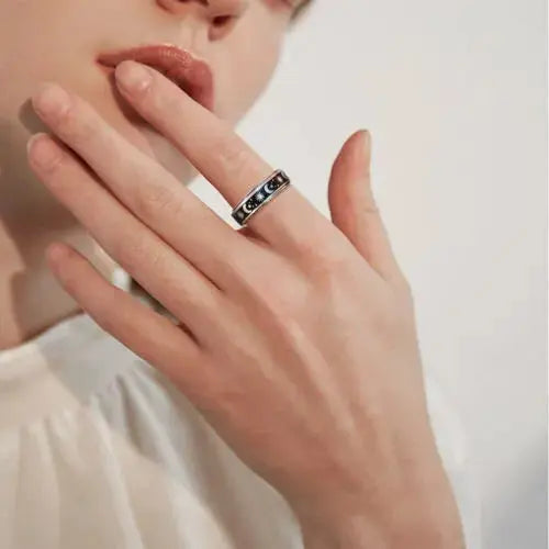 LOVCIA Moon Stars Stainless Steel Rotatable Spinner Rings
