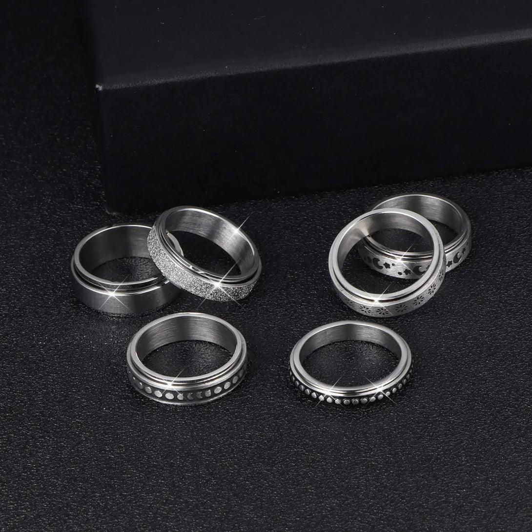 LOVCIA Moon Stars Stainless Steel Rotatable Spinner Rings