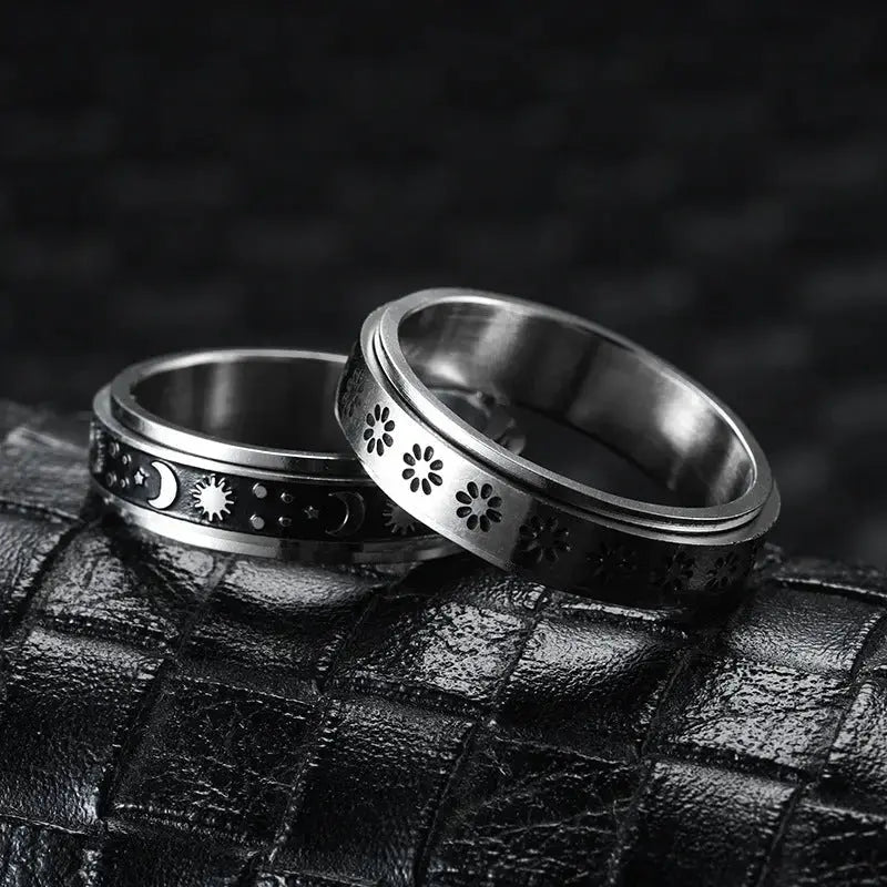 LOVCIA Moon Stars Stainless Steel Rotatable Spinner Rings