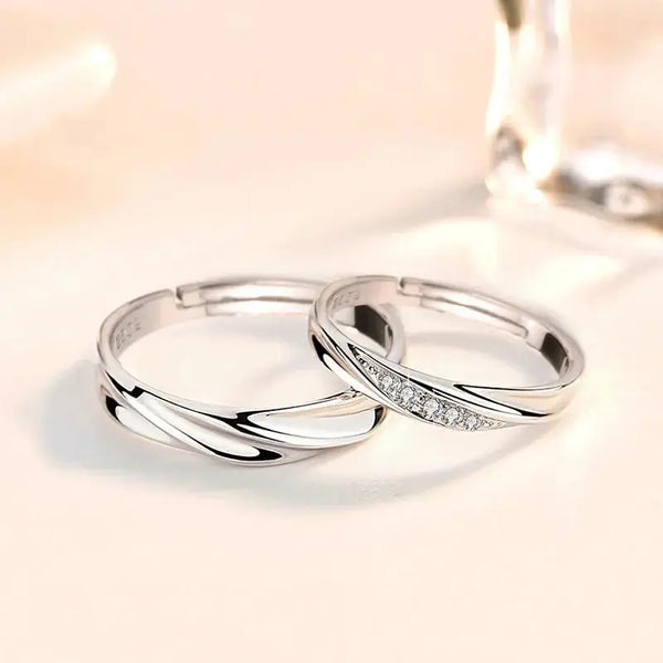 LOVCIA Wedding Fall in Love CZ 925 Sterling Silver Adjustable Promise Ring