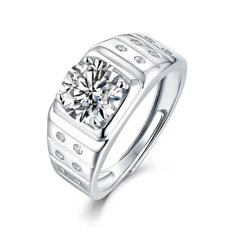 Lovcia Men's Round Moissanite CZ Belt 925 Sterling Silver Adjustable Ring-Rings-2 ct ( Certificate Included )-2 ct ( Certificate Included )