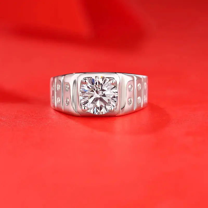 Lovcia Men's Round Moissanite CZ Belt 925 Sterling Silver Adjustable Ring-Rings-2 ct ( Certificate Included )-2 ct ( Certificate Included )