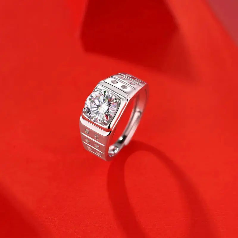Lovcia Men's Round Moissanite CZ Belt 925 Sterling Silver Adjustable Ring-Rings-2 ct ( Certificate Included )-2 ct ( Certificate Included )