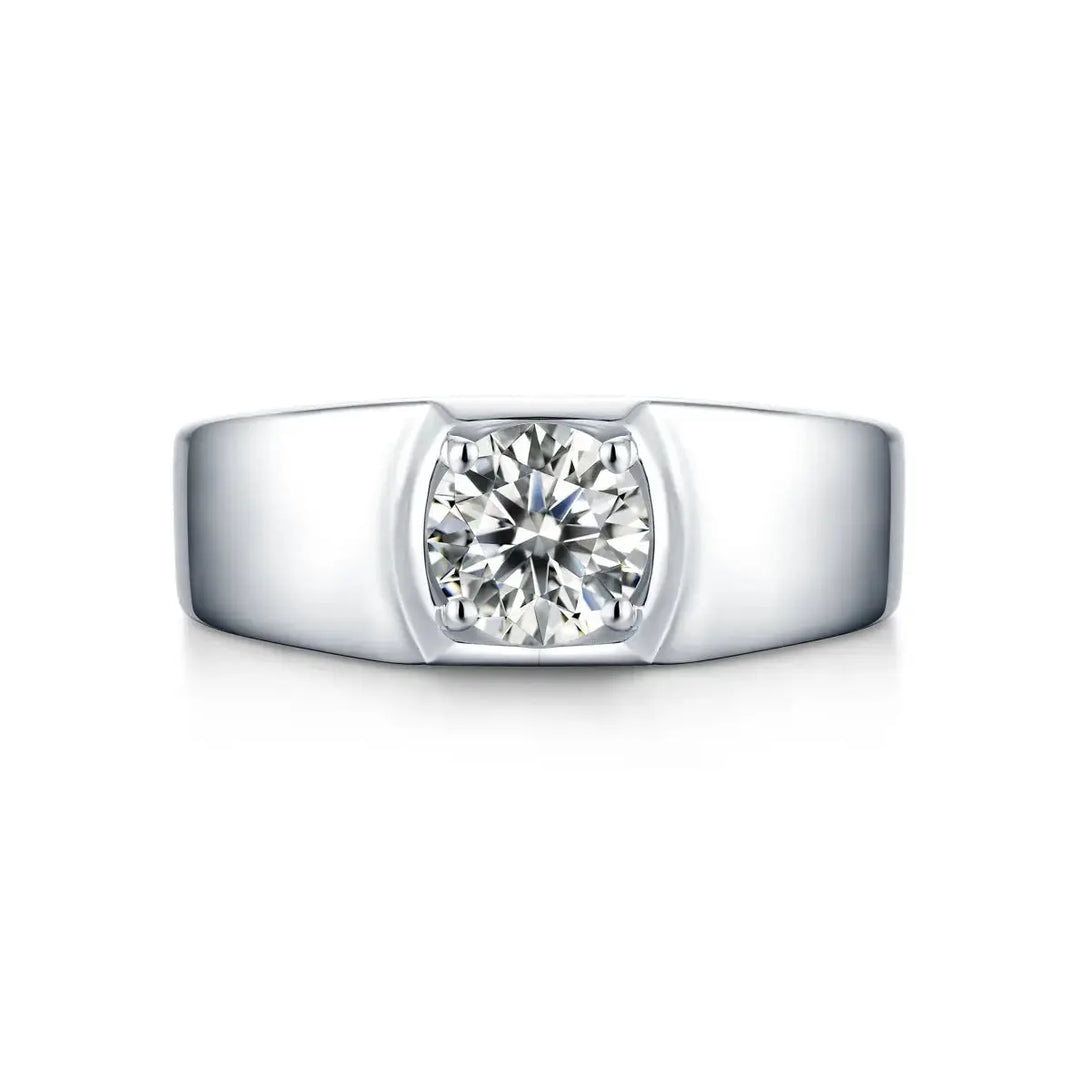 Lovcia Men's Round Moissanite CZ Wide 925 Sterling Silver Adjustable Ring-Rings-1 ct ( Certificate Included )-1 ct ( Certificate Included )