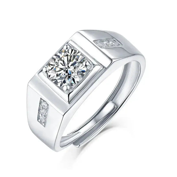 LOVCIA Men's Square Moissanite CZ Geometry 925 Sterling Silver Adjustable Ring
