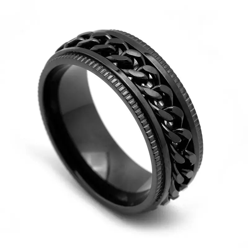Lovcia Mens Stainless Steel Spinner Rings Men Cool Fidget Band-Rings-Black-10-Black