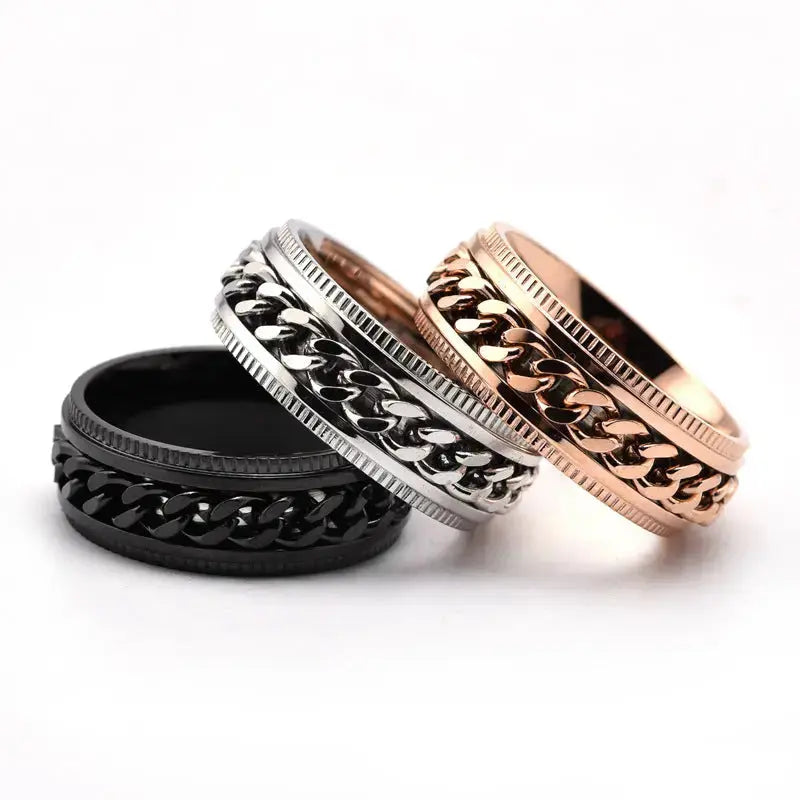Lovcia Mens Stainless Steel Spinner Rings Men Cool Fidget Band-Rings-Black-10-Black