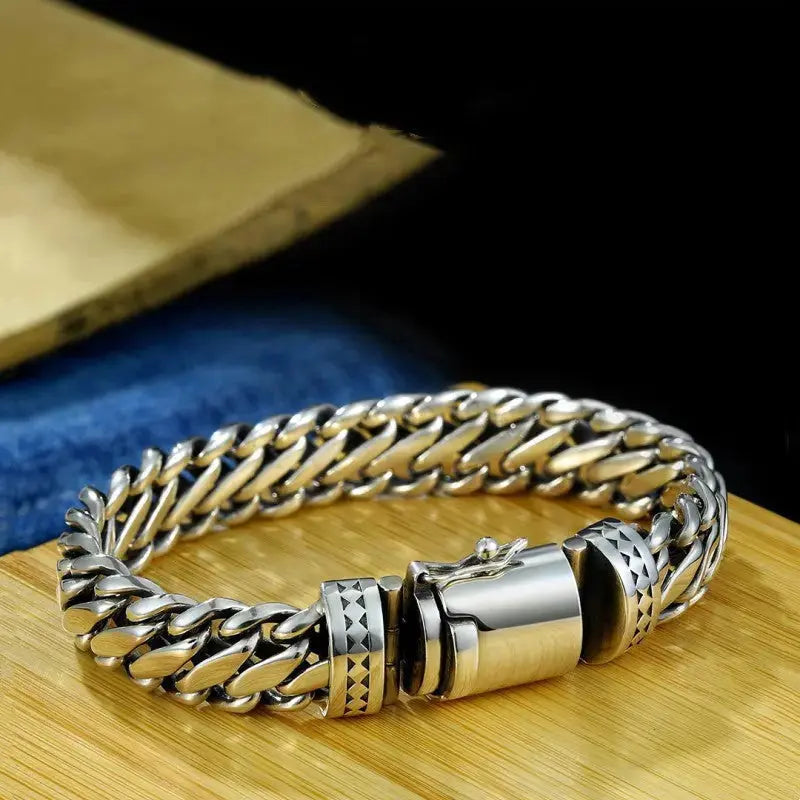 Lovcia Men's Sterling Silver Bracelet - Braided Durable Bracelet for Men with Secure Clasp-Bracelets-13mm Chain Length 19cm-925 Silver-13mm Chain Length 19cm