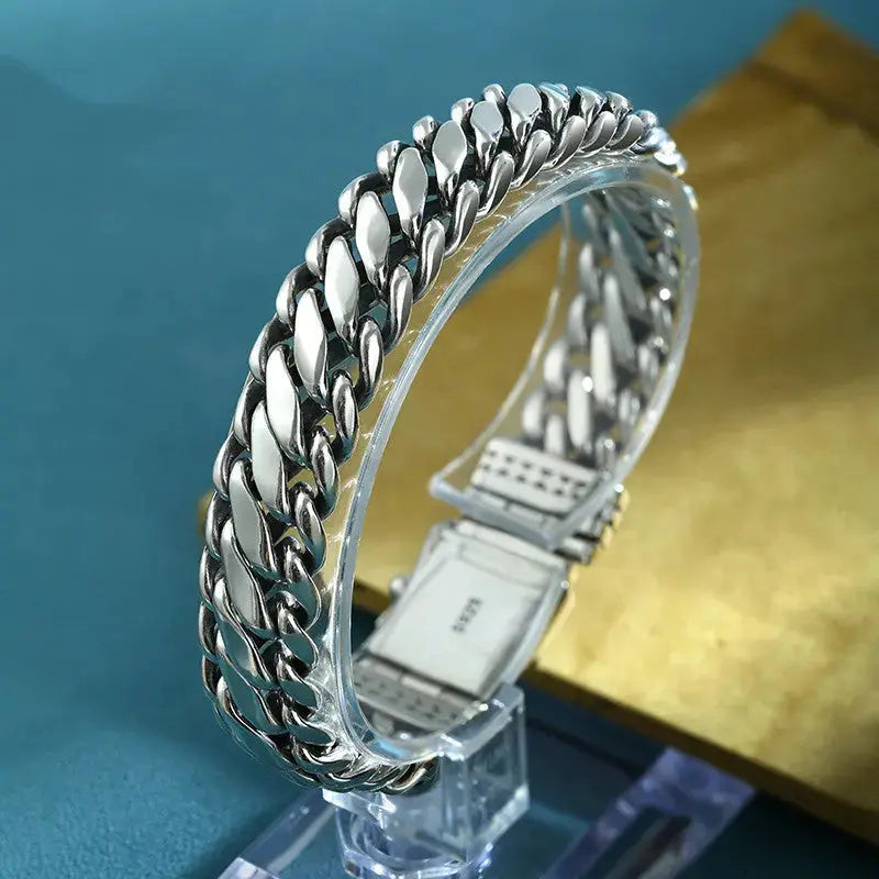 Lovcia Men's Sterling Silver Bracelet - Braided Durable Bracelet for Men with Secure Clasp-Bracelets-13mm Chain Length 19cm-925 Silver-13mm Chain Length 19cm