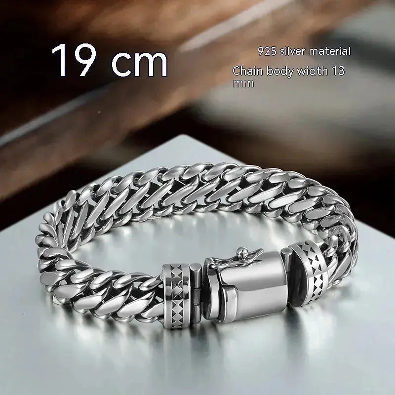 Lovcia Men's Sterling Silver Bracelet - Braided Durable Bracelet for Men with Secure Clasp-Bracelets-13mm Chain Length 19cm-925 Silver-13mm Chain Length 19cm