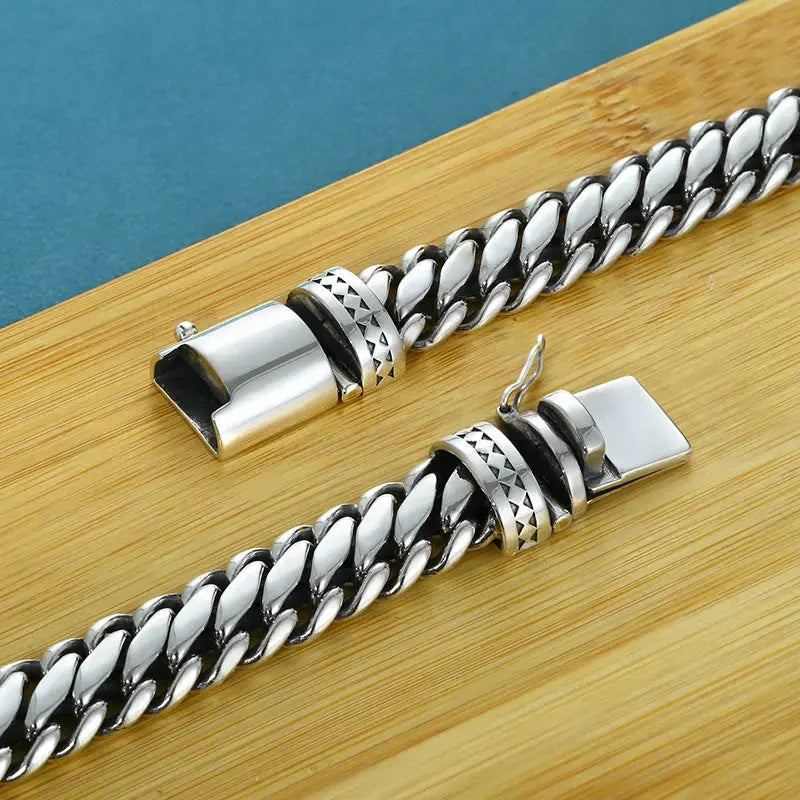 Lovcia Men's Sterling Silver Bracelet - Braided Durable Bracelet for Men with Secure Clasp-Bracelets-13mm Chain Length 19cm-925 Silver-13mm Chain Length 19cm