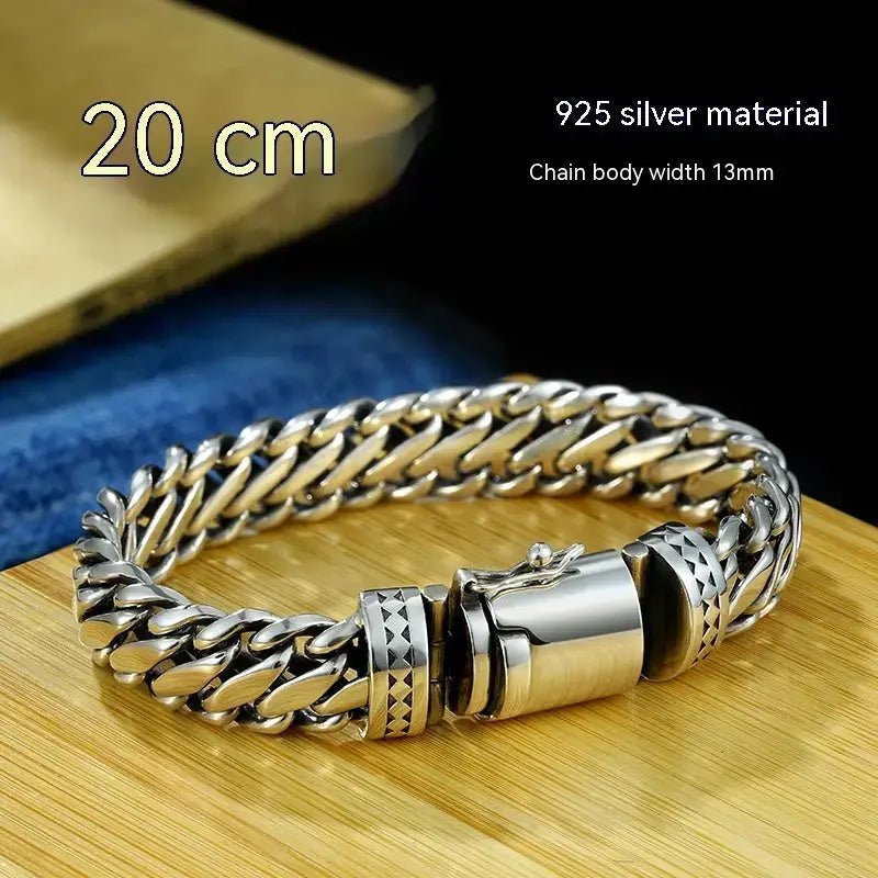 Lovcia Men's Sterling Silver Bracelet - Braided Durable Bracelet for Men with Secure Clasp-Bracelets-13mm Chain Length 20cm-925 Silver-13mm Chain Length 20cm