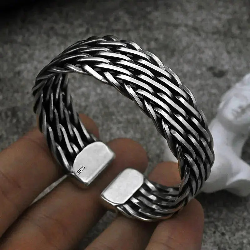 Lovcia Men's Sterling Silver Bracelet - Handcrafted Braided Adjustable Bracelet for Men-Bracelets-Silver-Silver