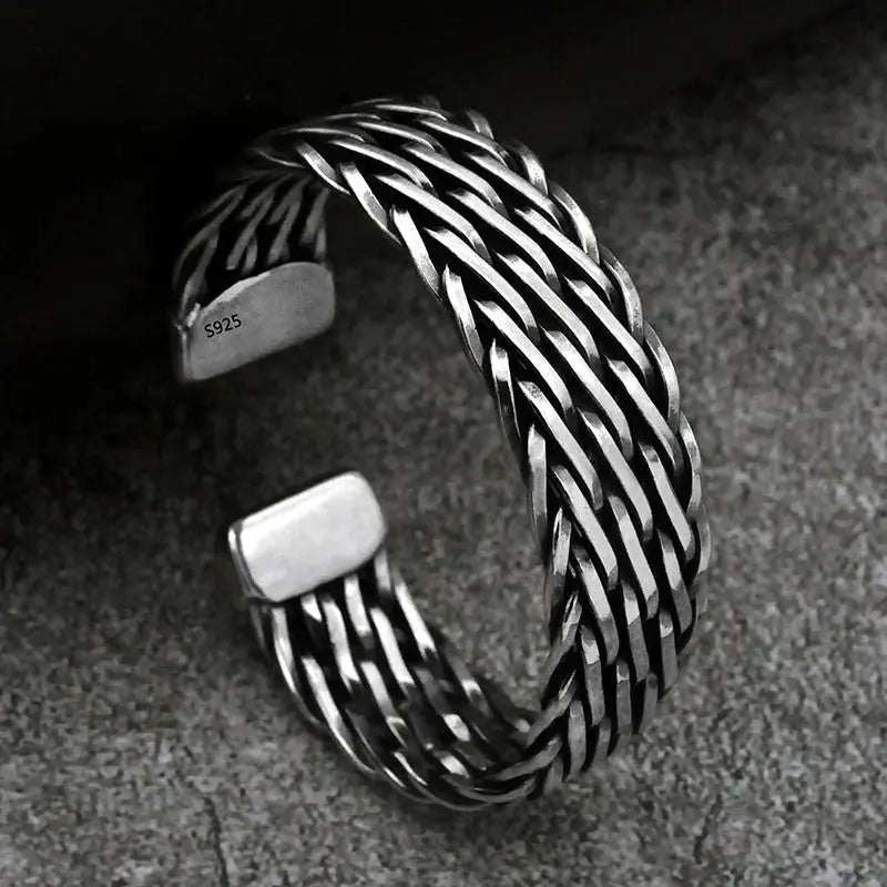 Lovcia Men's Sterling Silver Bracelet - Handcrafted Braided Adjustable Bracelet for Men-Bracelets-Silver-Silver