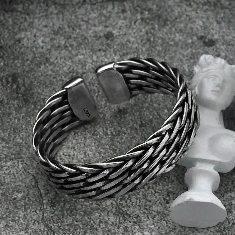 Lovcia Men's Sterling Silver Bracelet - Handcrafted Braided Adjustable Bracelet for Men-Bracelets-Silver-Silver