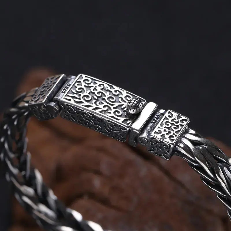 Lovcia Men's Sterling Silver Bracelet in Vintage Style Braided Pattern - Handcrafted Unique Men's Bracelet Design-Bracelets-Silver-Silver