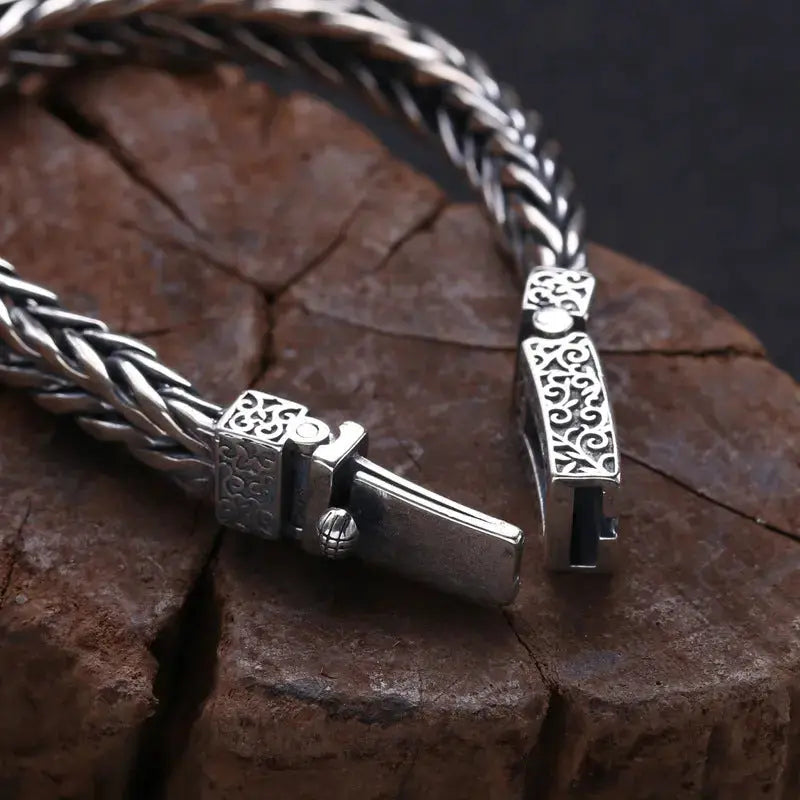 Lovcia Men's Sterling Silver Bracelet in Vintage Style Braided Pattern - Handcrafted Unique Men's Bracelet Design-Bracelets-Silver-Silver