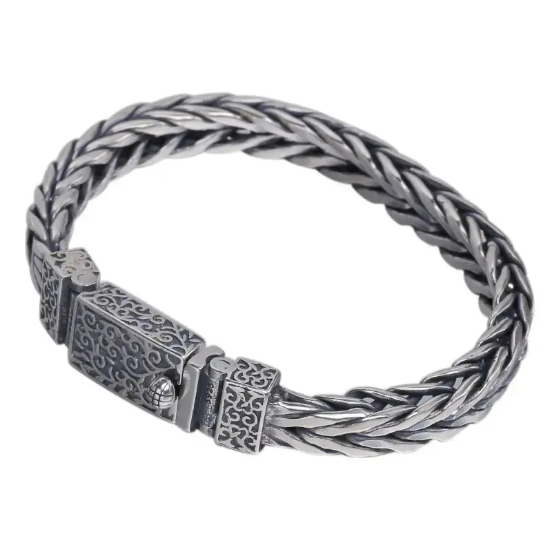 Lovcia Men's Sterling Silver Bracelet in Vintage Style Braided Pattern - Handcrafted Unique Men's Bracelet Design-Bracelets-Silver-Silver