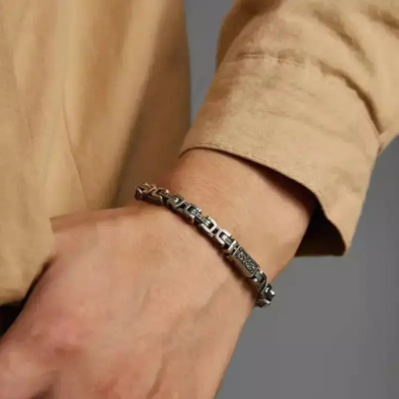 Lovcia Men's Sterling Silver Dragon Pattern Link Bracelet - Vintage Style Durable Men's Bracelet-Bracelets-18cm Length-18cm Length